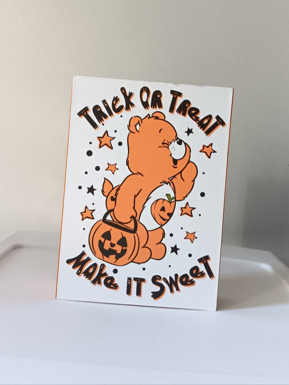 Care Bears Halloween Trick or Treat Make it Sweet Wall Decor Orange White 7"
